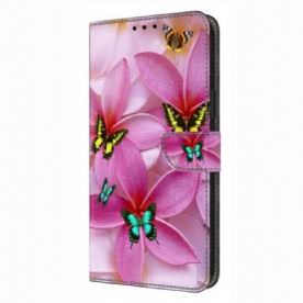 Folio-hoesje Xiaomi Redmi Note 14 4g Telefoonhoesje Roze Vlinders En Bloemen