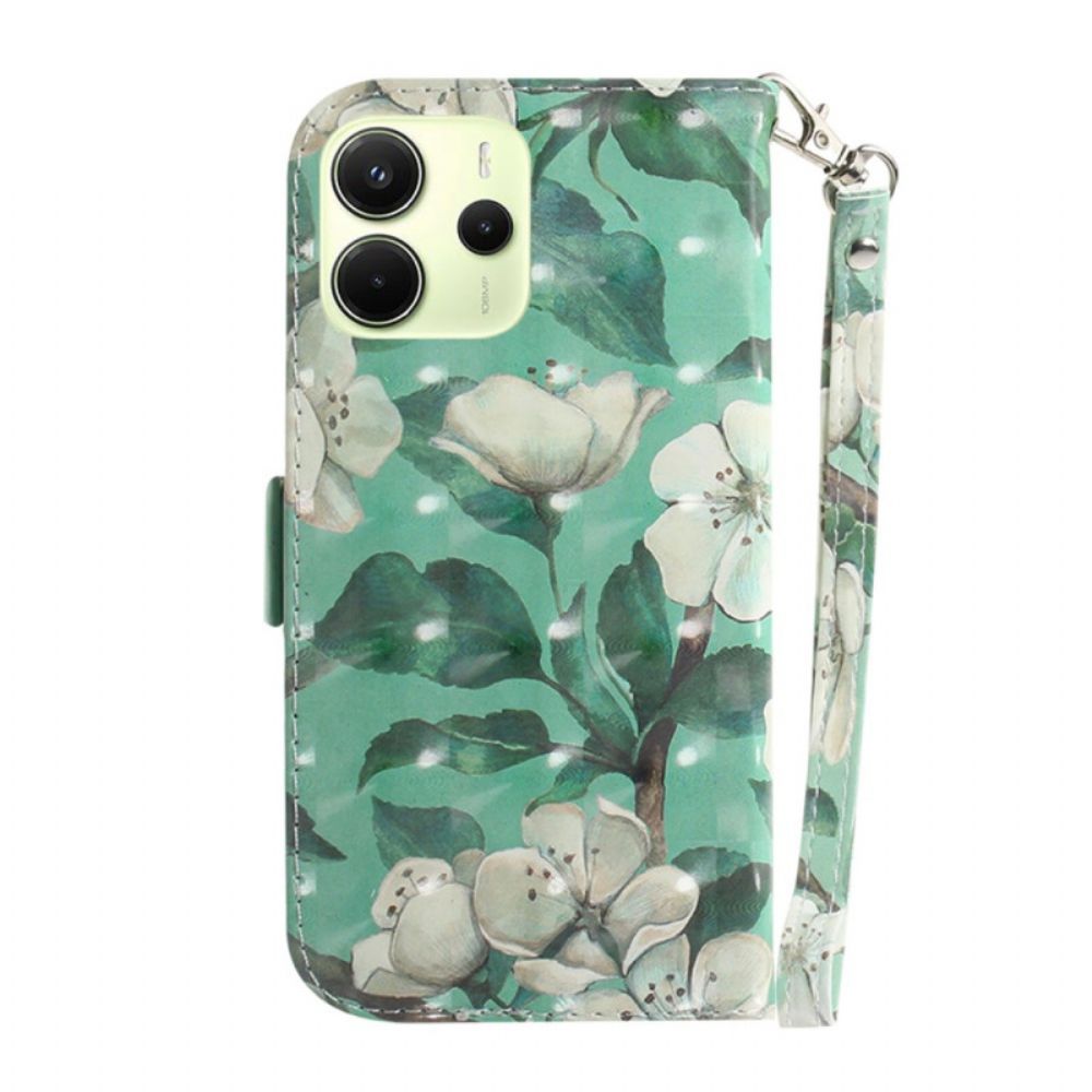 Folio-hoesje Xiaomi Redmi Note 14 4g Telefoonhoesje Witte Bloemen Met Riempje