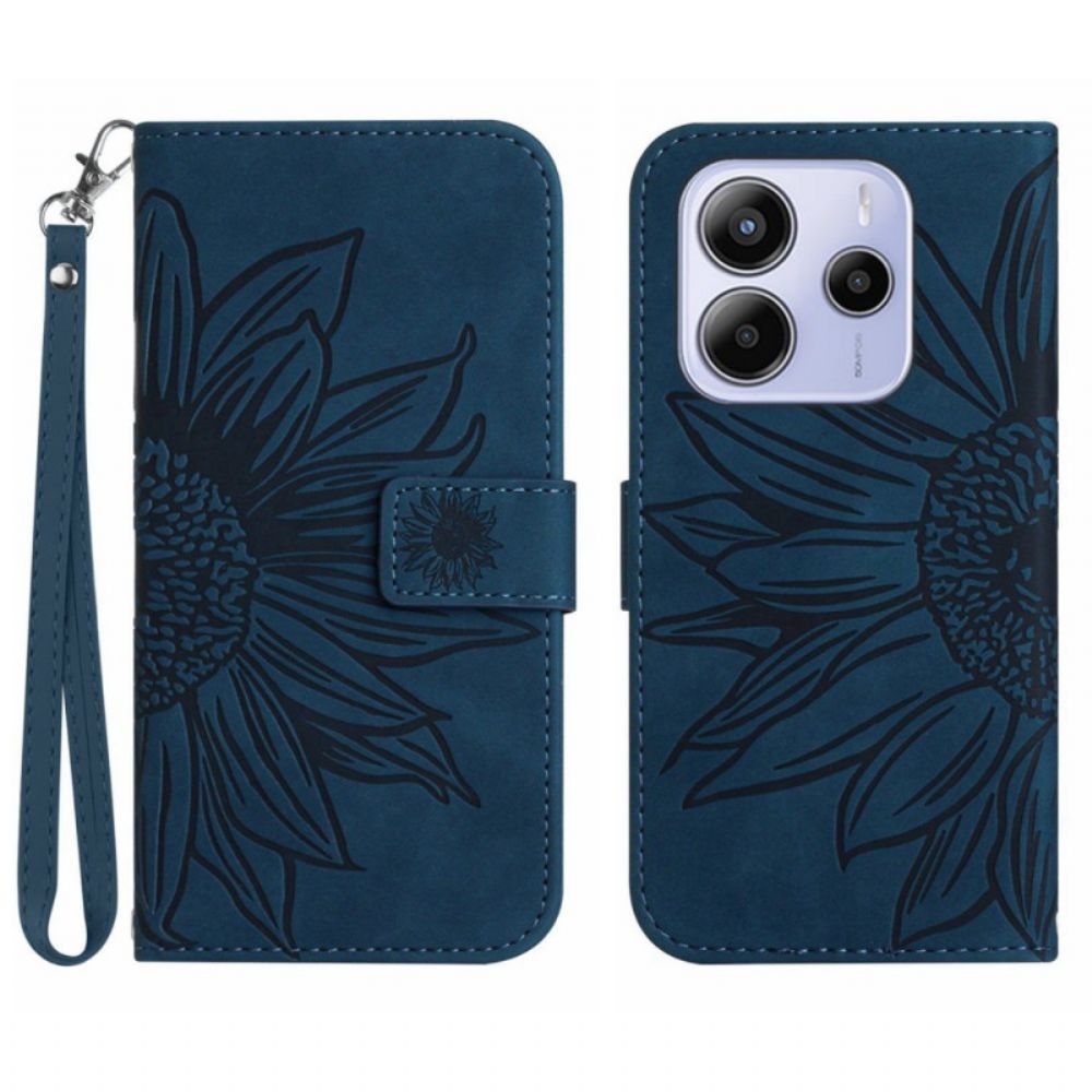Folio-hoesje Xiaomi Redmi Note 14 4g Telefoonhoesje Zonnebloemprint Met Bandje