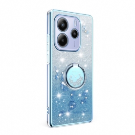 Hoesje Voor Xiaomi Redmi Note 14 4g Ringhouder Met Strass-steentjes En Bloemen