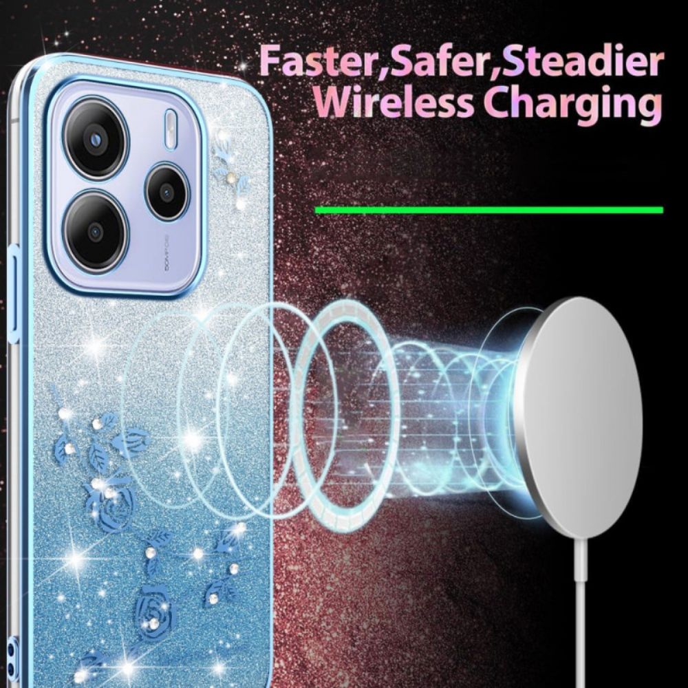 Hoesje Xiaomi Redmi Note 14 4g Glitter Met Bloemen In Kleurverloop