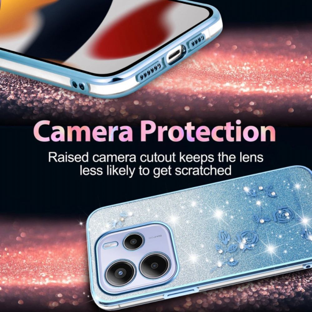 Hoesje Xiaomi Redmi Note 14 4g Glitter Met Bloemen In Kleurverloop