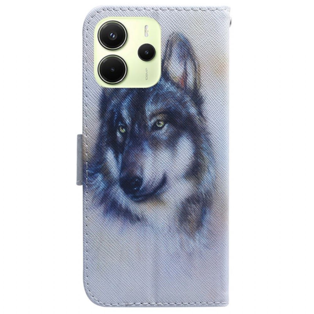 Leren Hoesje Voor Xiaomi Redmi Note 14 4g Aquarel Wolf