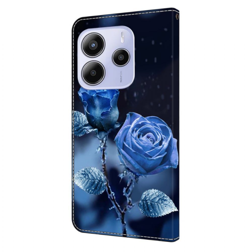 Leren Hoesje Voor Xiaomi Redmi Note 14 4g Blauwe Rozen