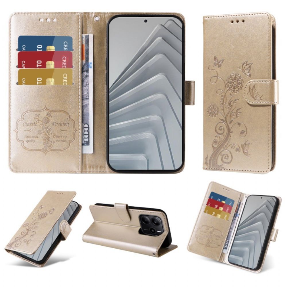 Leren Hoesje Voor Xiaomi Redmi Note 14 4g Bloemen