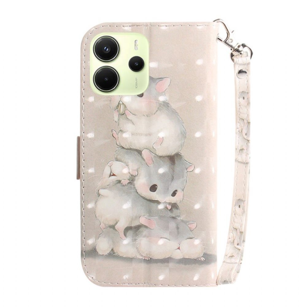 Leren Hoesje Voor Xiaomi Redmi Note 14 4g Hamsters Met Riempje