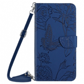 Leren Hoesje Voor Xiaomi Redmi Note 14 4g Schouderband Met Vlinderprint