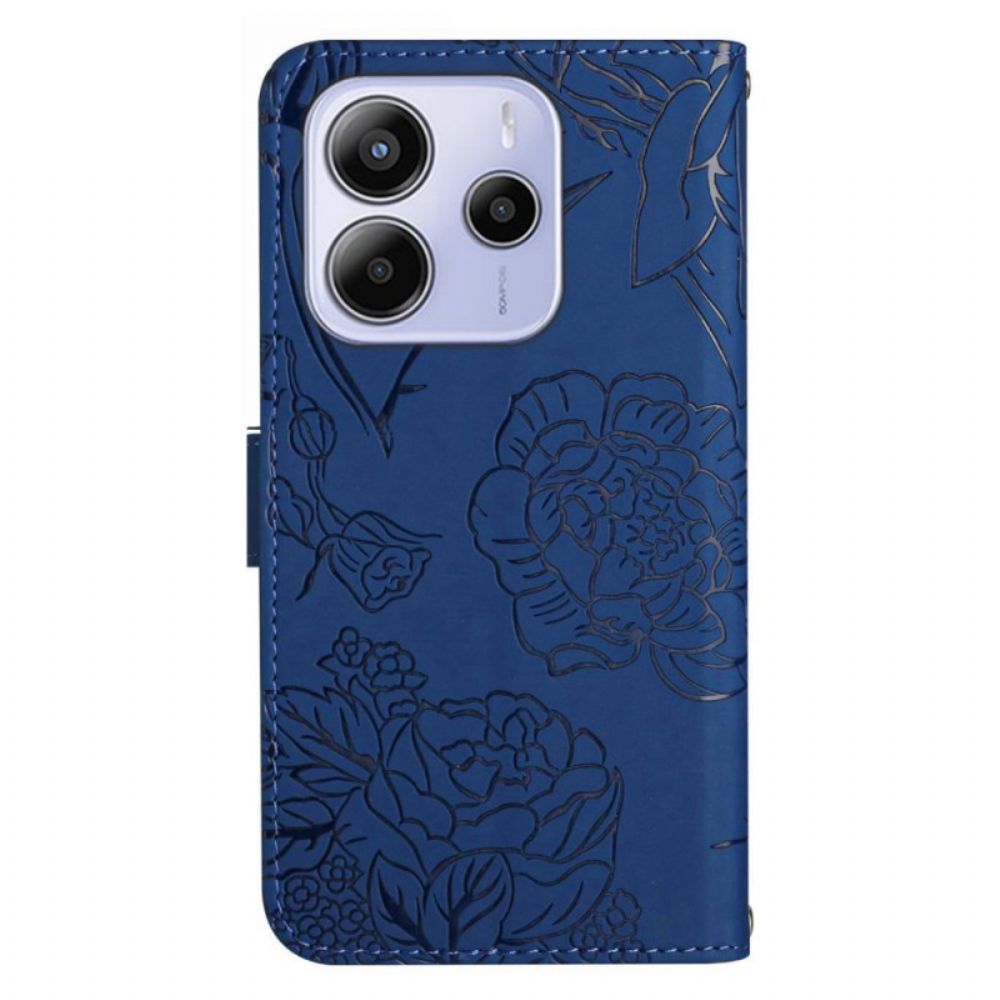 Leren Hoesje Voor Xiaomi Redmi Note 14 4g Schouderband Met Vlinderprint