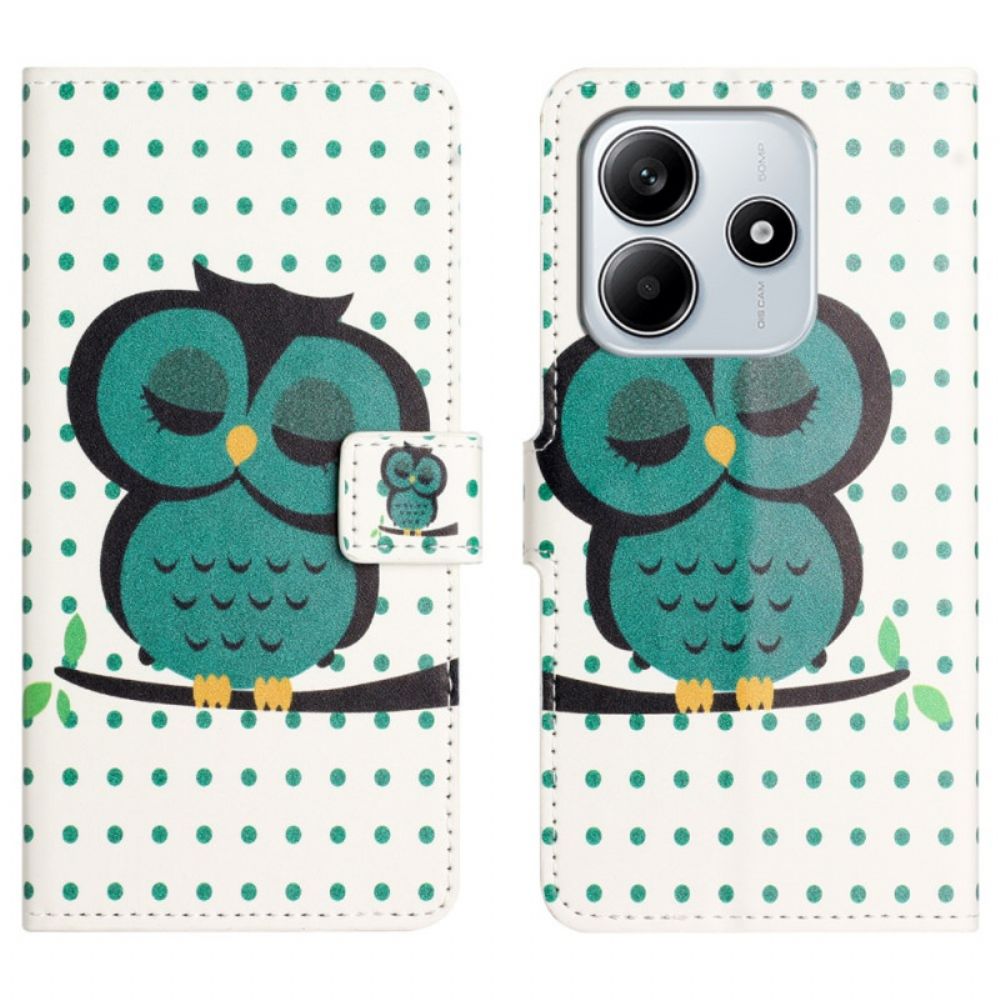 Leren Hoesje Voor Xiaomi Redmi Note 14 4g Slapende Uil