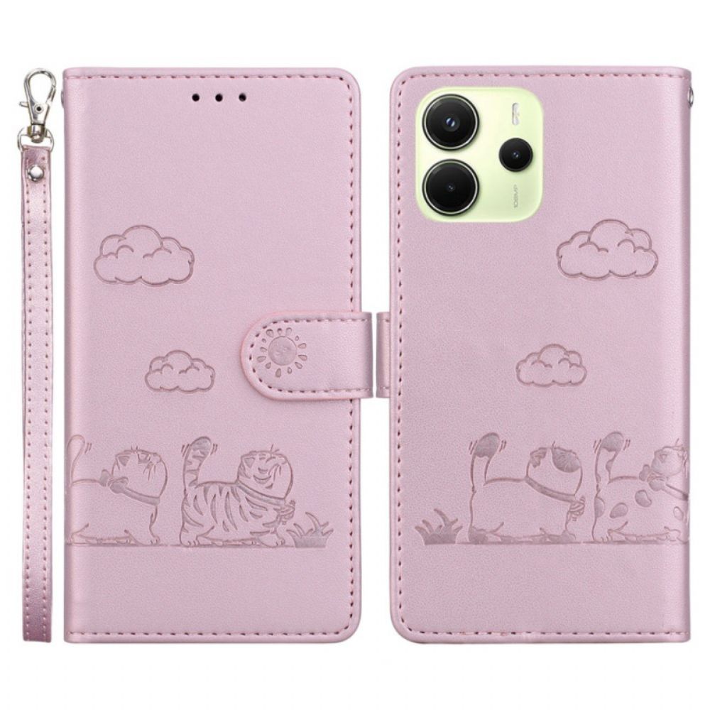 Leren Hoesje Xiaomi Redmi Note 14 4g Band Met Kattenmotief