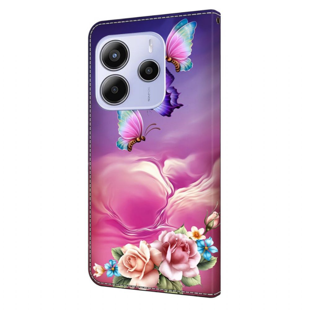 Leren Hoesje Xiaomi Redmi Note 14 4g Bloemen En Vlinders