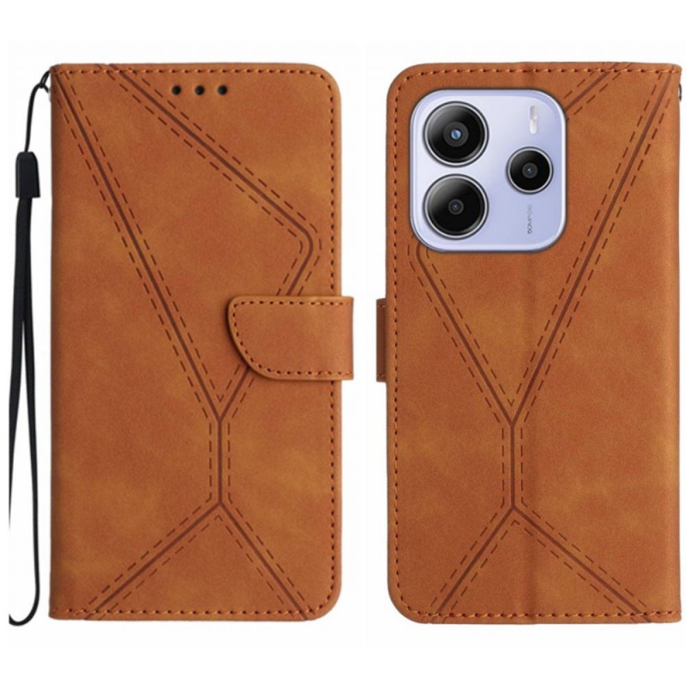 Leren Hoesje Xiaomi Redmi Note 14 4g Lijnen En Prints Bescherming Hoesje