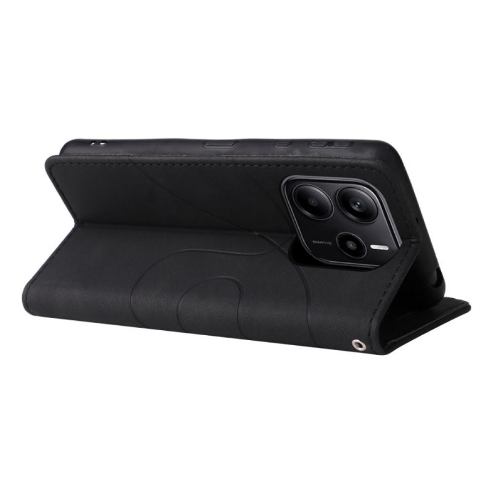 Leren Hoesje Xiaomi Redmi Note 14 4g Tweekleurige Golvende Lijnen Bescherming Hoesje