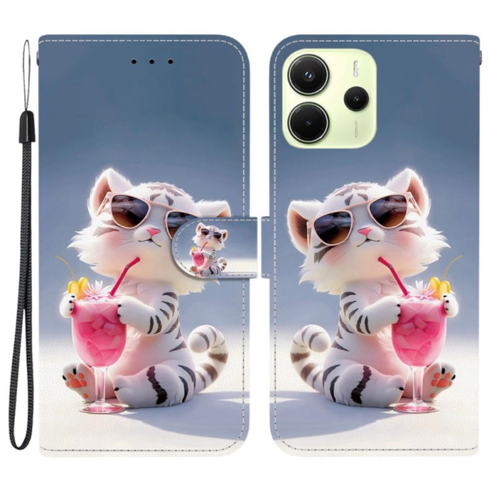 Leren Hoesje Xiaomi Redmi Note 14 4g Vrolijke Tijger Bescherming Hoesje
