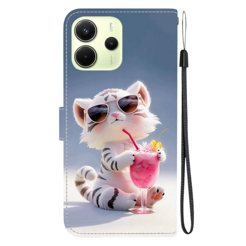 Leren Hoesje Xiaomi Redmi Note 14 4g Vrolijke Tijger Bescherming Hoesje