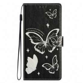 Leren Hoesje Xiaomi Redmi Note 14 4g Zwart-witte Vlinders