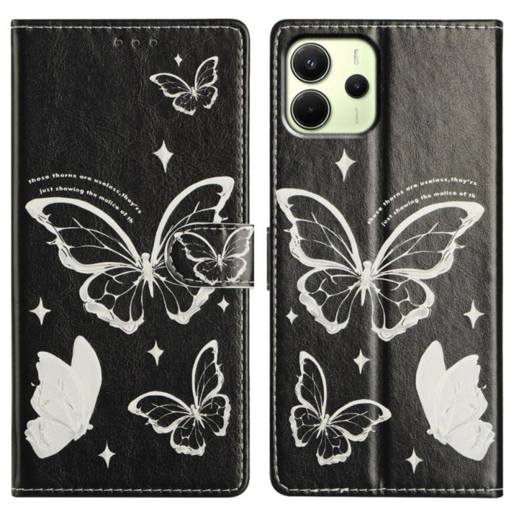 Leren Hoesje Xiaomi Redmi Note 14 4g Zwart-witte Vlinders