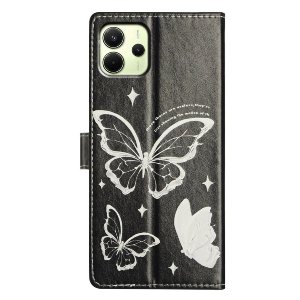 Leren Hoesje Xiaomi Redmi Note 14 4g Zwart-witte Vlinders