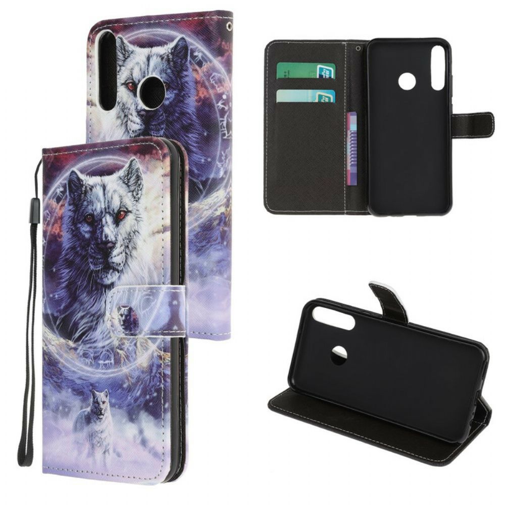 Folio-hoesje voor Huawei P40 Lite E / Huawei Y7p Wolf In De Winter Met Draagkoord