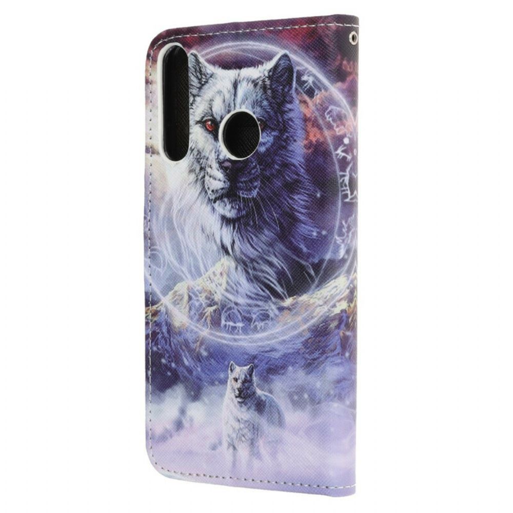 Folio-hoesje voor Huawei P40 Lite E / Huawei Y7p Wolf In De Winter Met Draagkoord