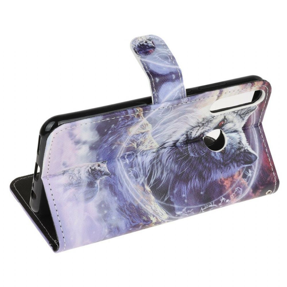 Folio-hoesje voor Huawei P40 Lite E / Huawei Y7p Wolf In De Winter Met Draagkoord