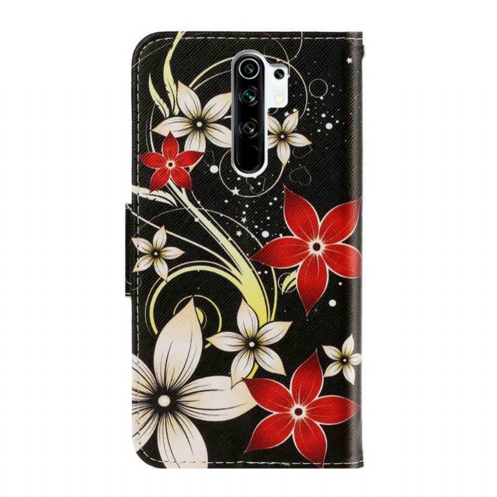 Folio-hoesje voor Xiaomi Redmi 9 Met Ketting Kleurrijke Bandbloemen
