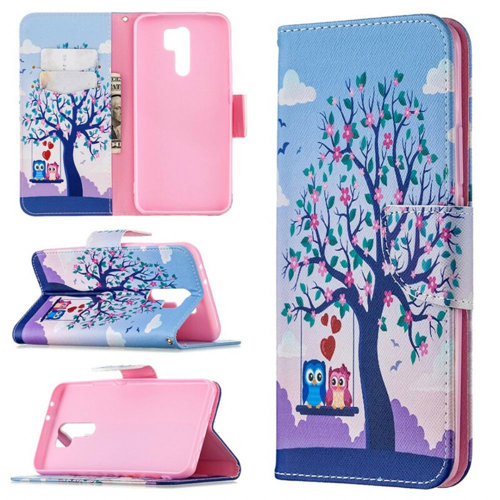 Folio-hoesje voor Xiaomi Redmi 9 Uilen Op De Schommel