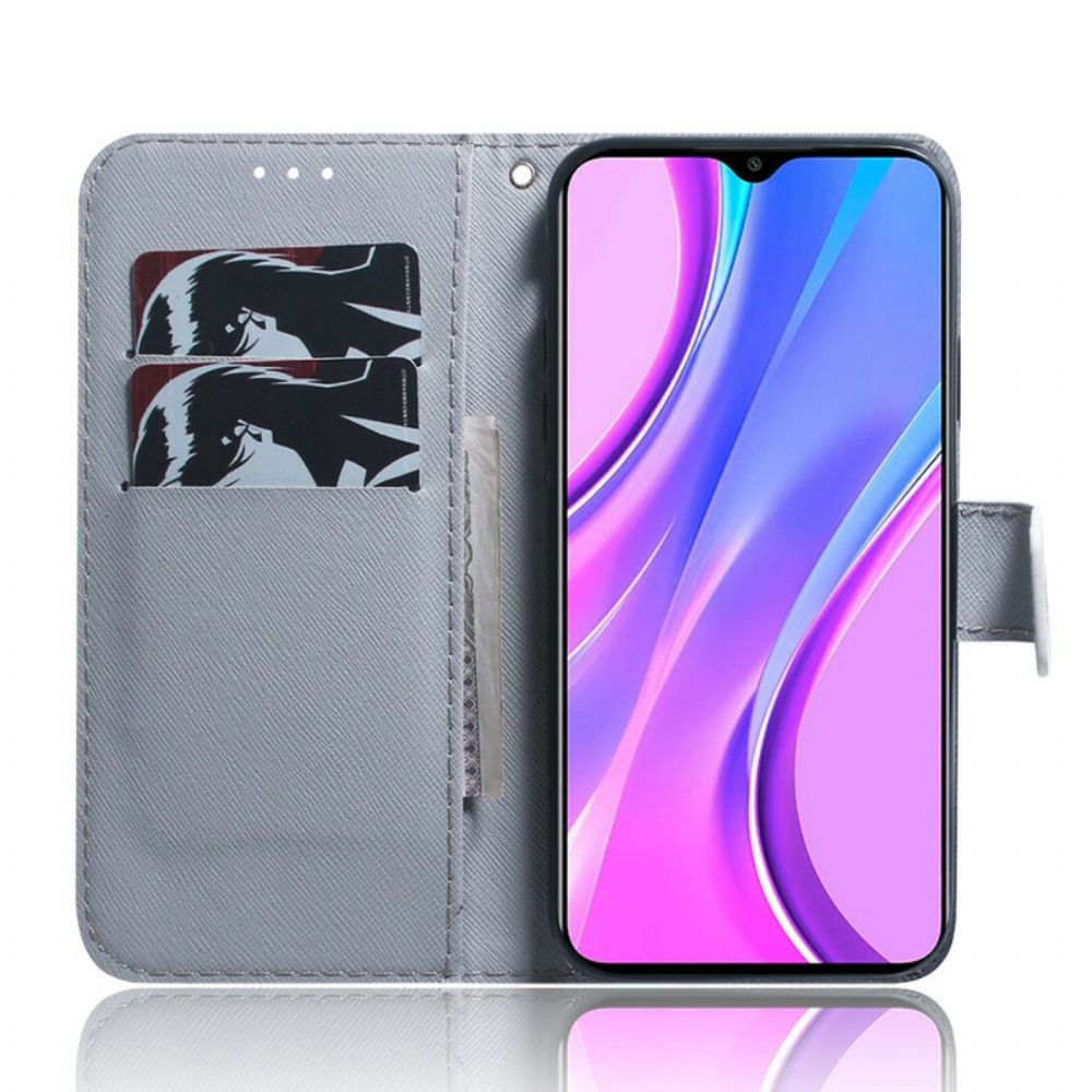 Leren Hoesje voor Xiaomi Redmi 9 Uilen Schilderen