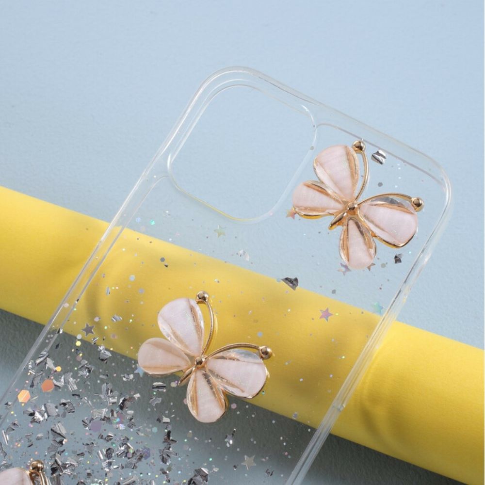 Hoesje voor iPhone 12 Mini 3d Vlinders Pailletten