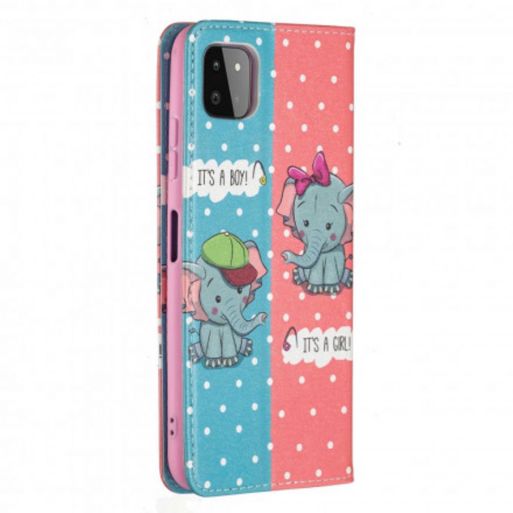 Bescherming Hoesje voor Samsung Galaxy A22 5G Folio-hoesje Babyolifanten