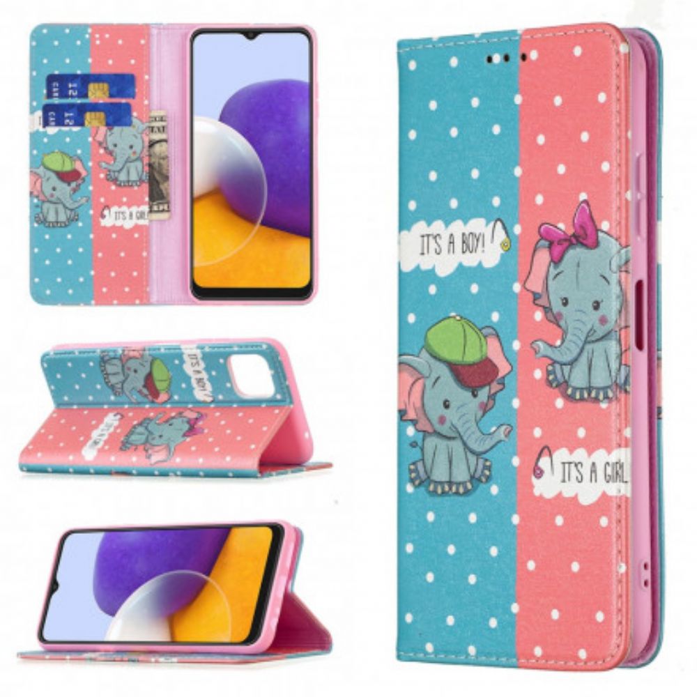 Bescherming Hoesje voor Samsung Galaxy A22 5G Folio-hoesje Babyolifanten