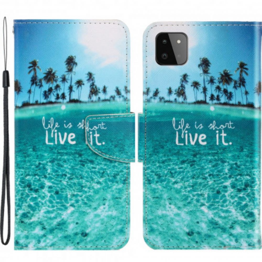 Folio-hoesje voor Samsung Galaxy A22 5G Met Ketting Leef Het Met Bandjes