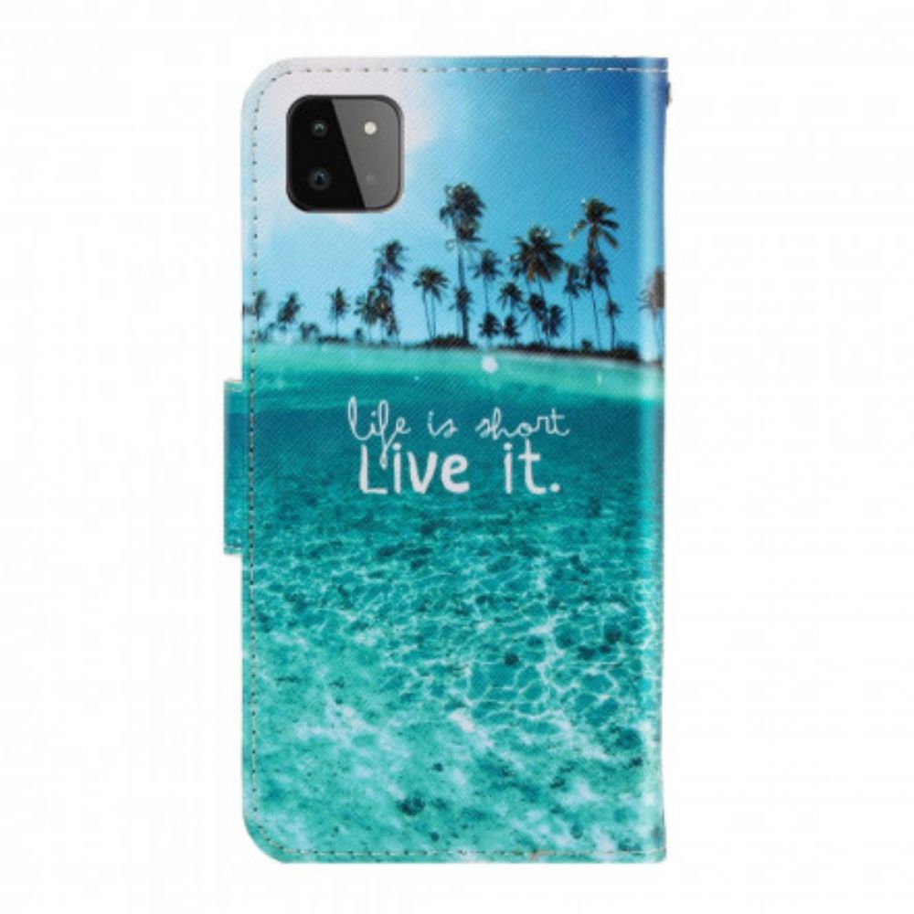 Folio-hoesje voor Samsung Galaxy A22 5G Met Ketting Leef Het Met Bandjes