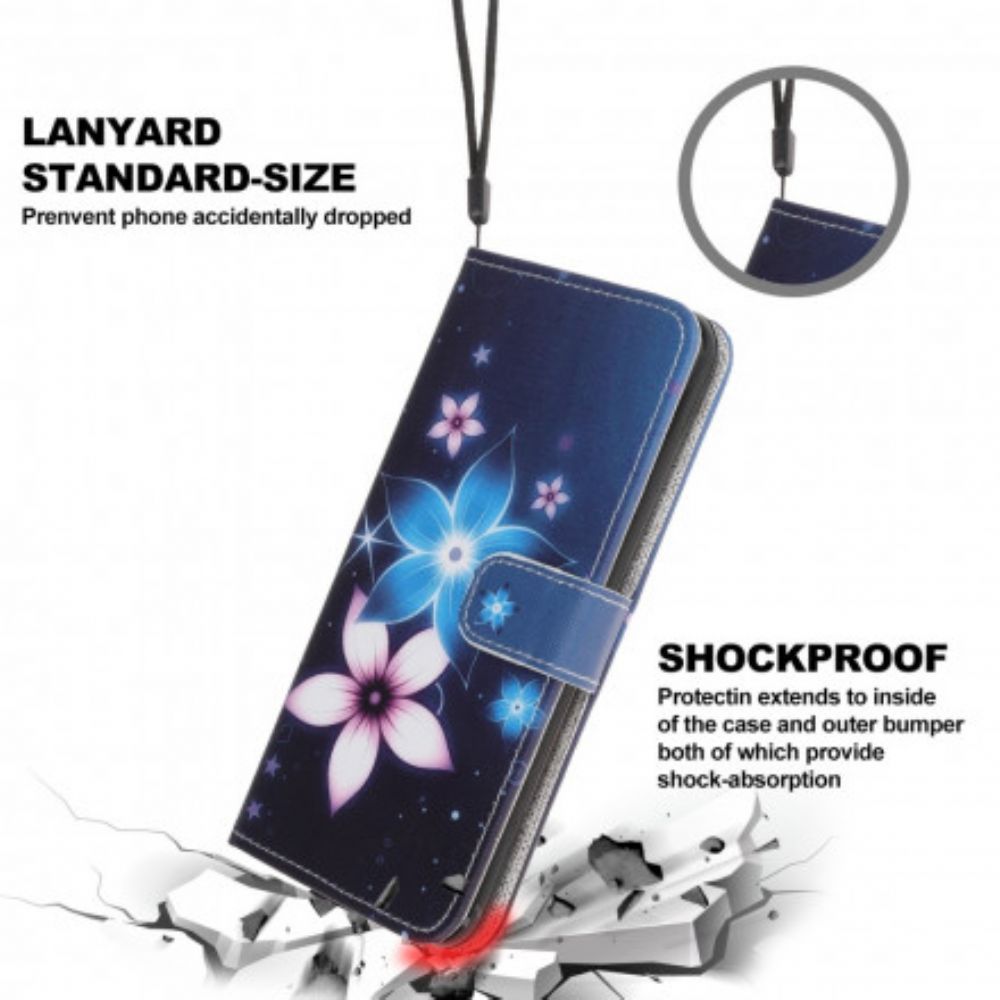 Folio-hoesje voor Samsung Galaxy A22 5G Met Ketting Maanbloemband