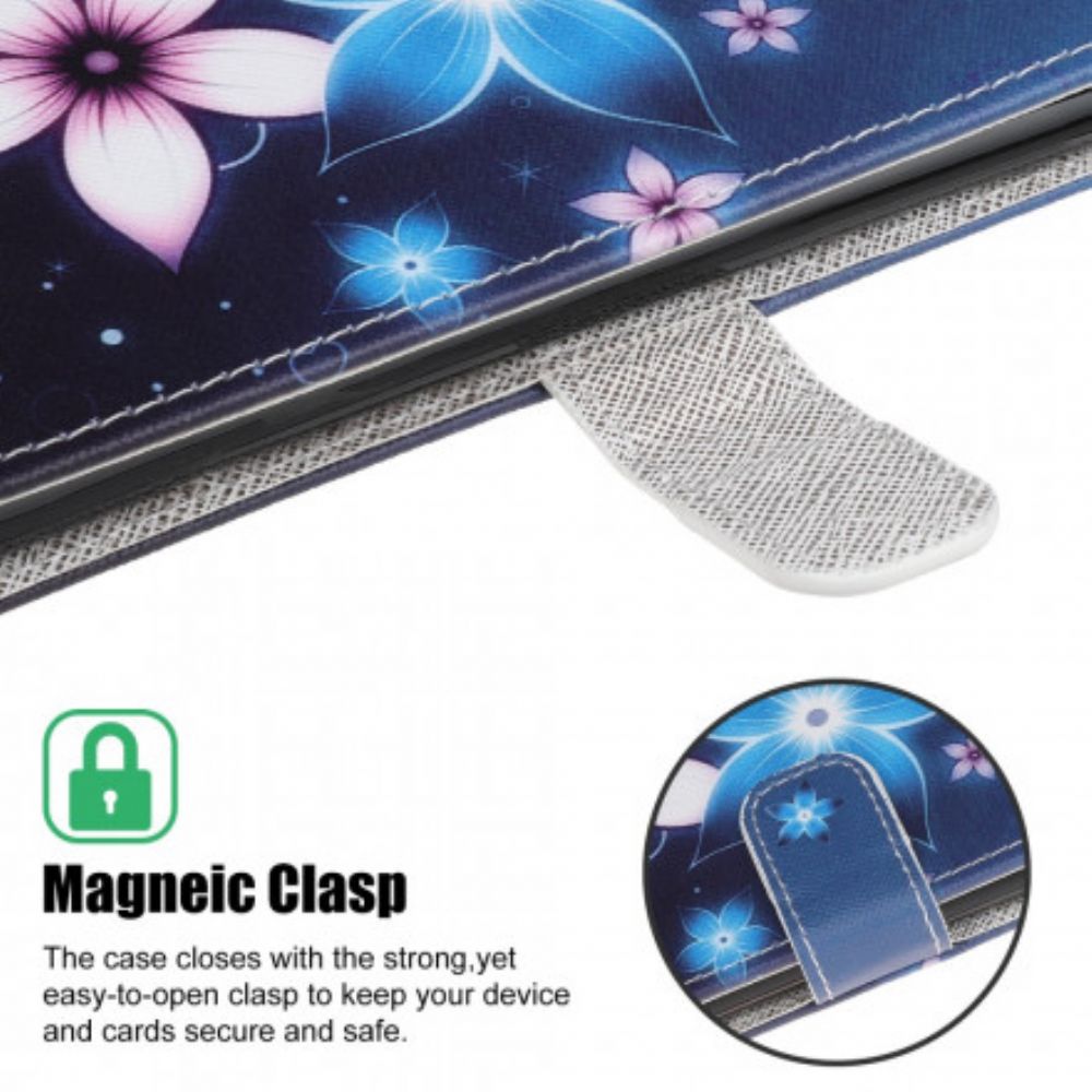 Folio-hoesje voor Samsung Galaxy A22 5G Met Ketting Maanbloemband