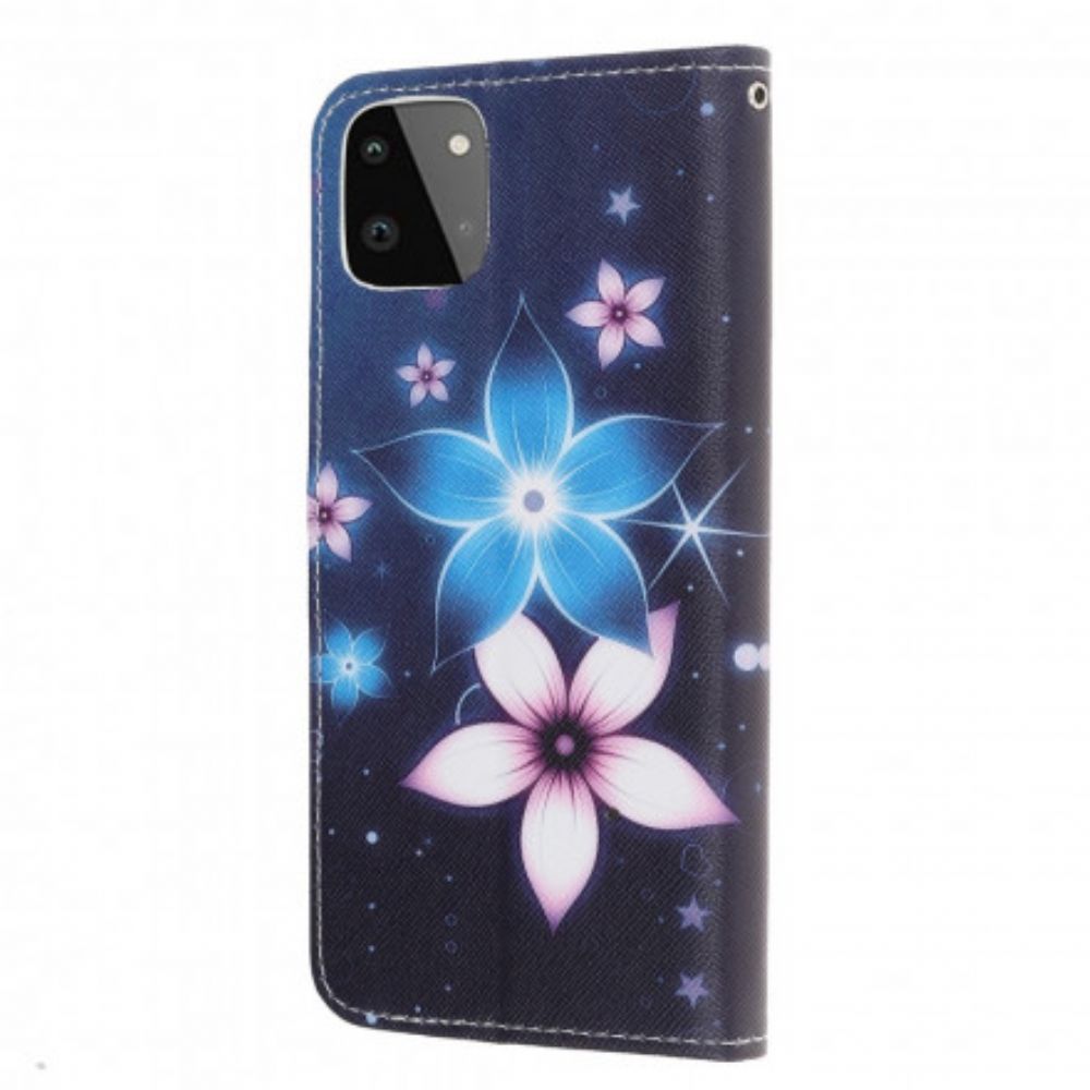 Folio-hoesje voor Samsung Galaxy A22 5G Met Ketting Maanbloemband