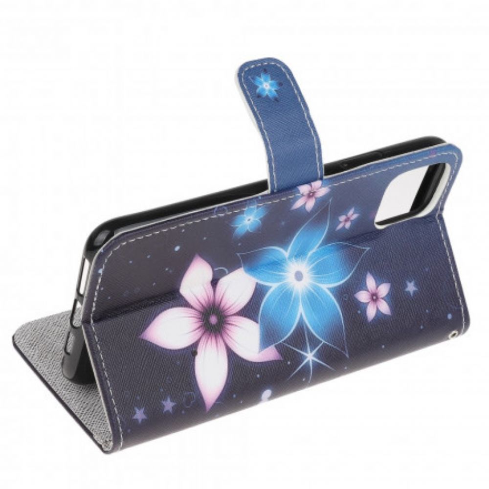 Folio-hoesje voor Samsung Galaxy A22 5G Met Ketting Maanbloemband