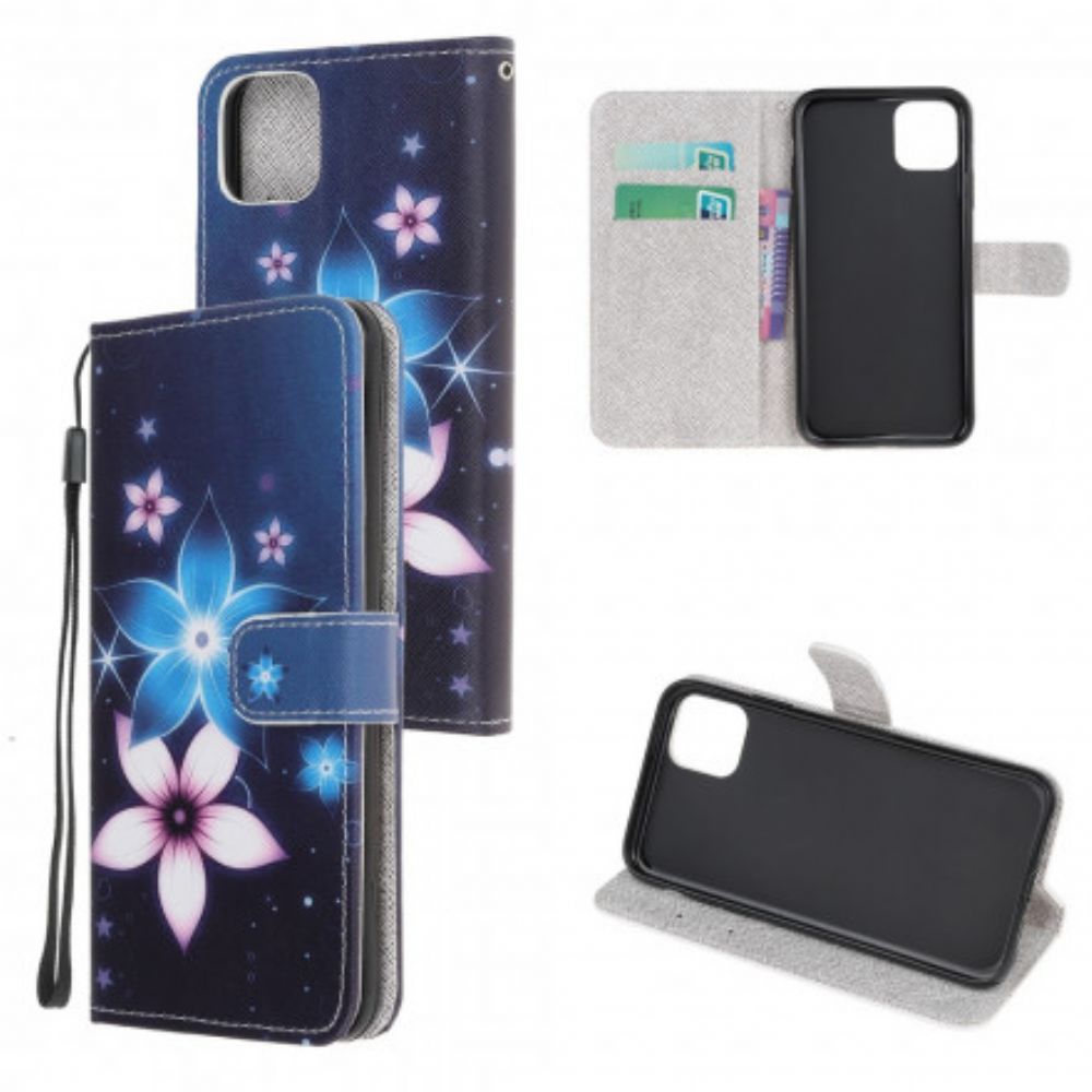 Folio-hoesje voor Samsung Galaxy A22 5G Met Ketting Maanbloemband