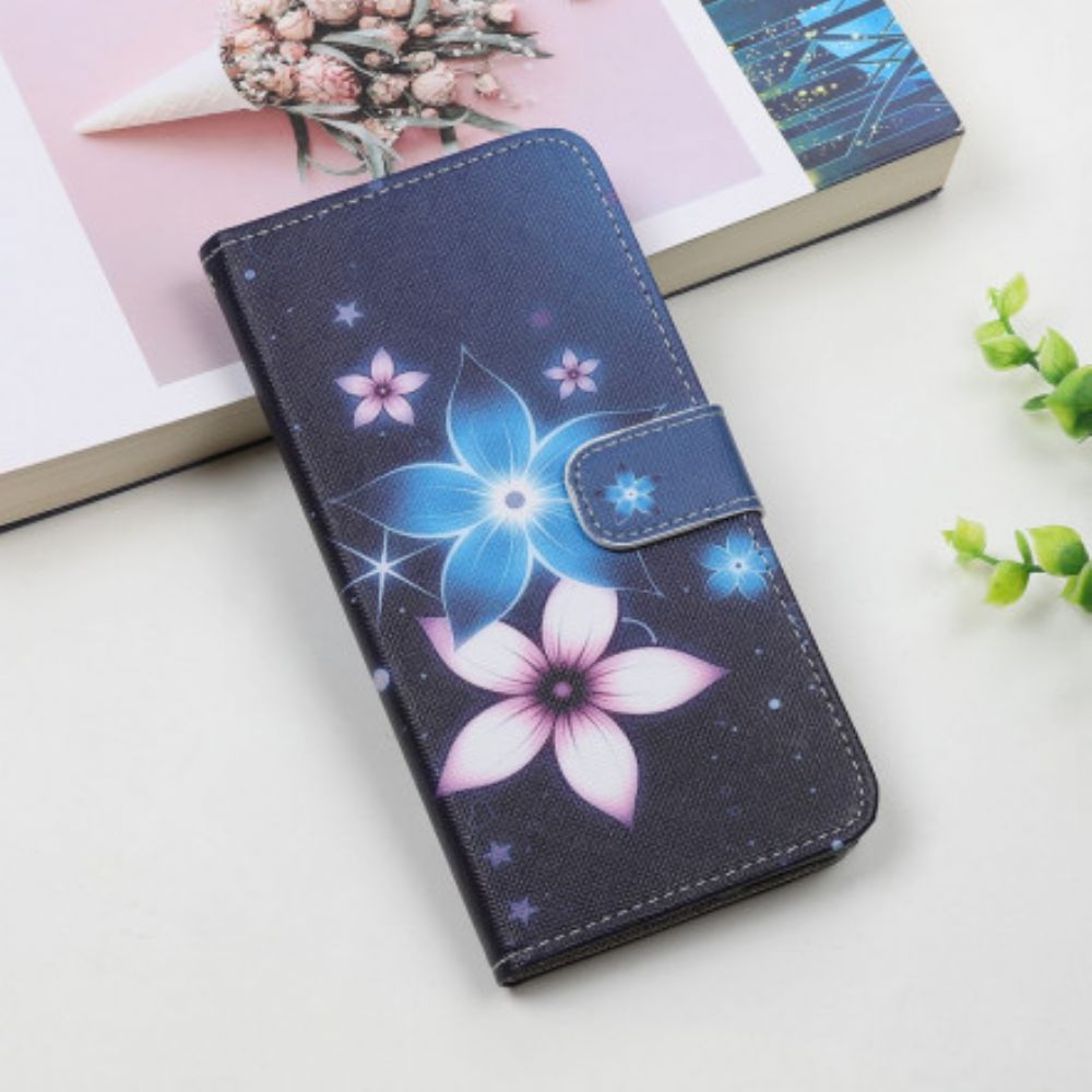Folio-hoesje voor Samsung Galaxy A22 5G Met Ketting Maanbloemband