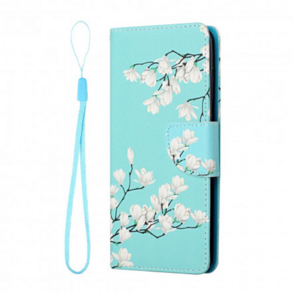 Folio-hoesje voor Samsung Galaxy A22 5G Met Ketting Thong Bloemenboom