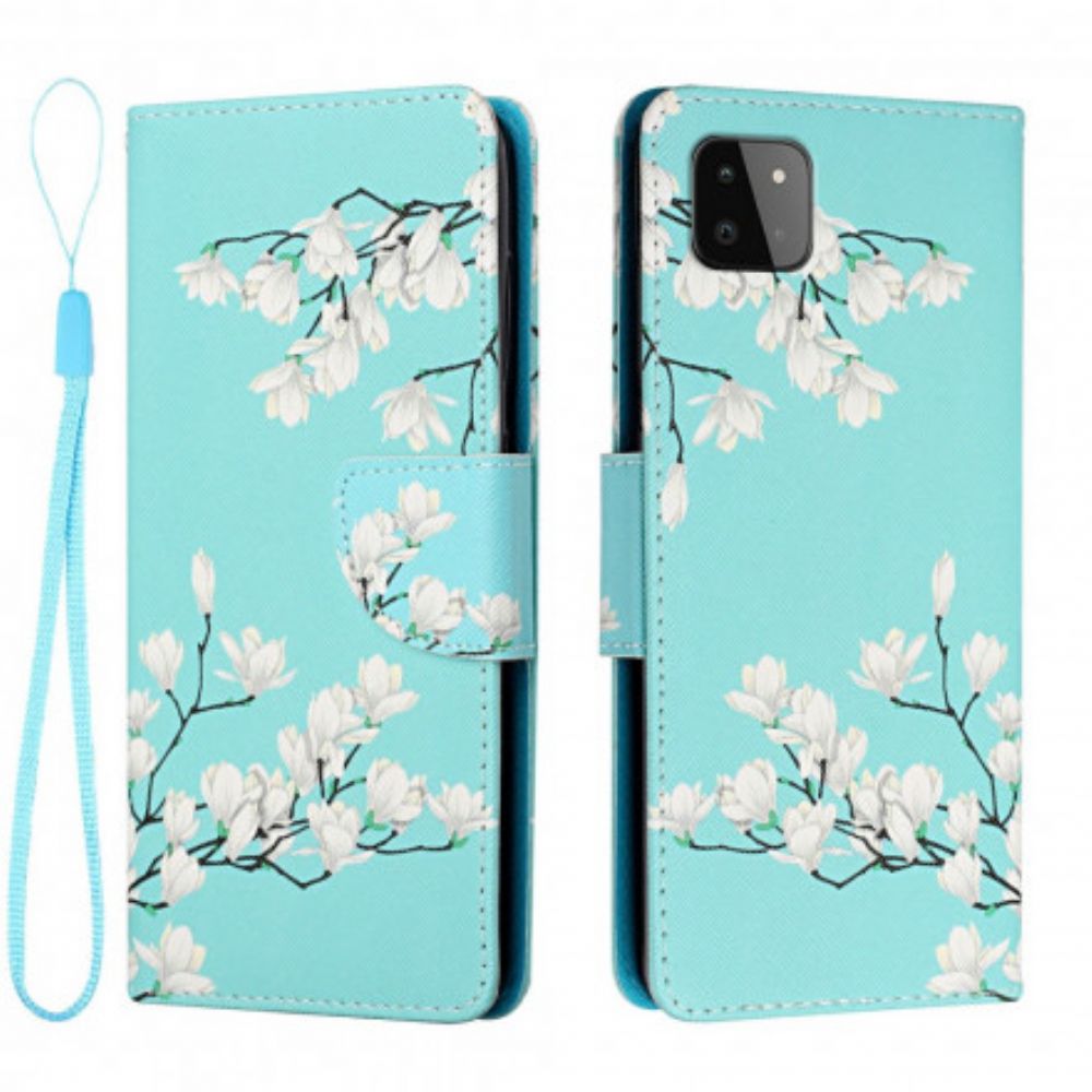 Folio-hoesje voor Samsung Galaxy A22 5G Met Ketting Thong Bloemenboom