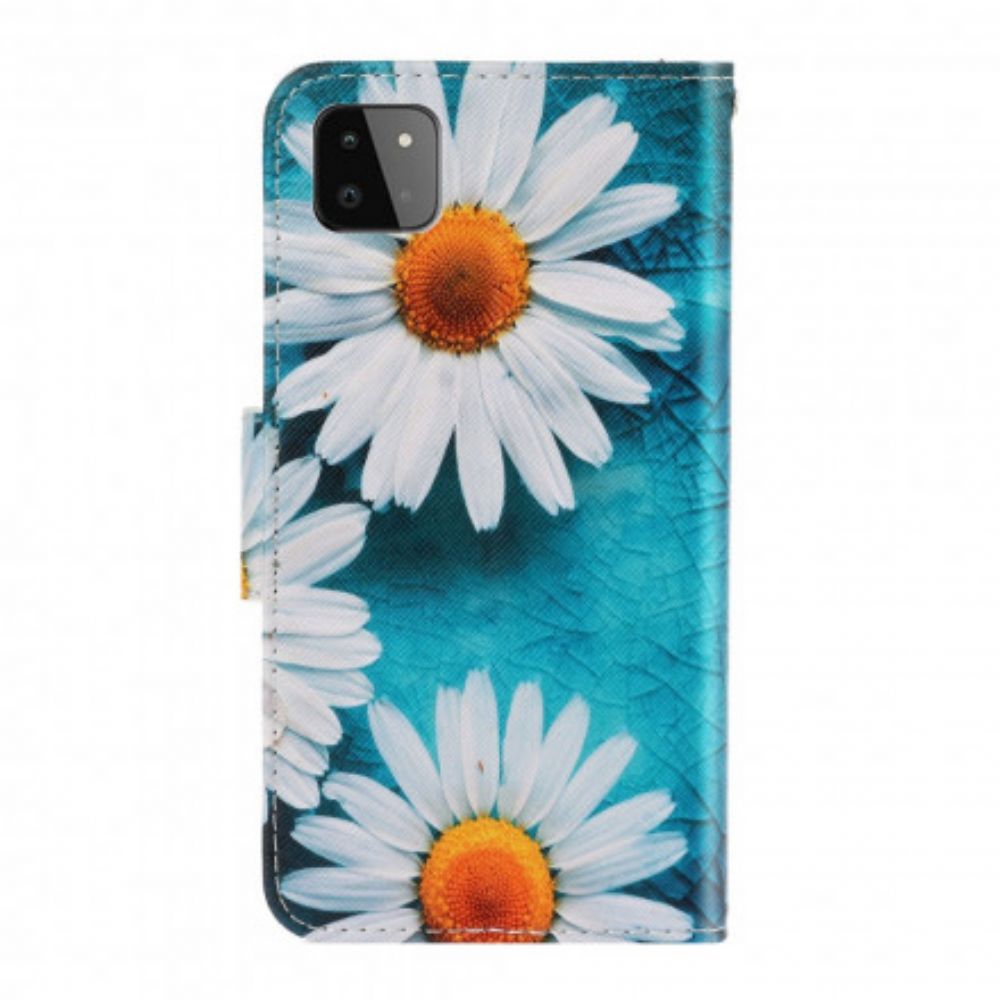 Folio-hoesje voor Samsung Galaxy A22 5G Met Ketting Thong Madeliefjes