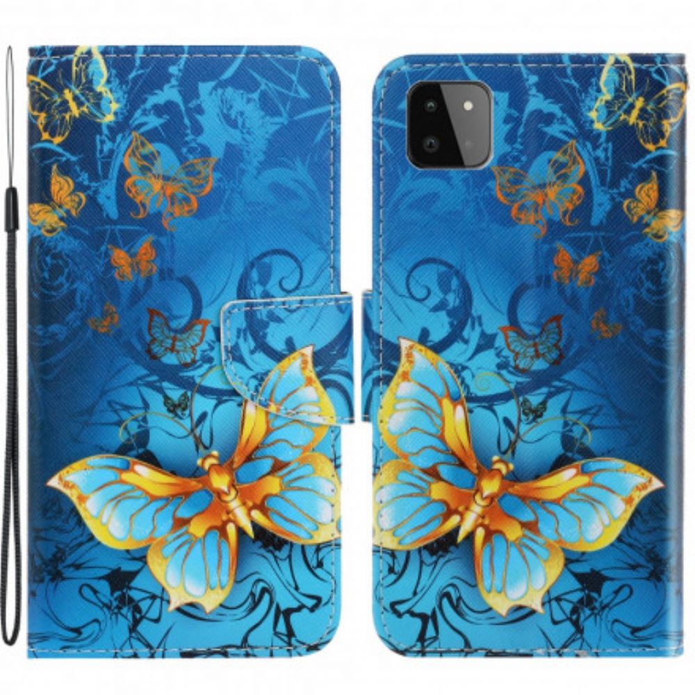 Folio-hoesje voor Samsung Galaxy A22 5G Met Ketting Vlinderriem Variaties