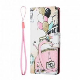 Leren Hoesje voor Samsung Galaxy A22 5G Lieveheersbeestje Ballonnen