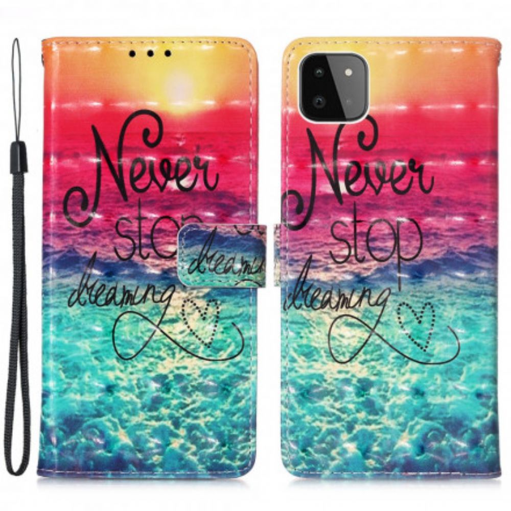 Leren Hoesje voor Samsung Galaxy A22 5G Stop Nooit Met Dromen