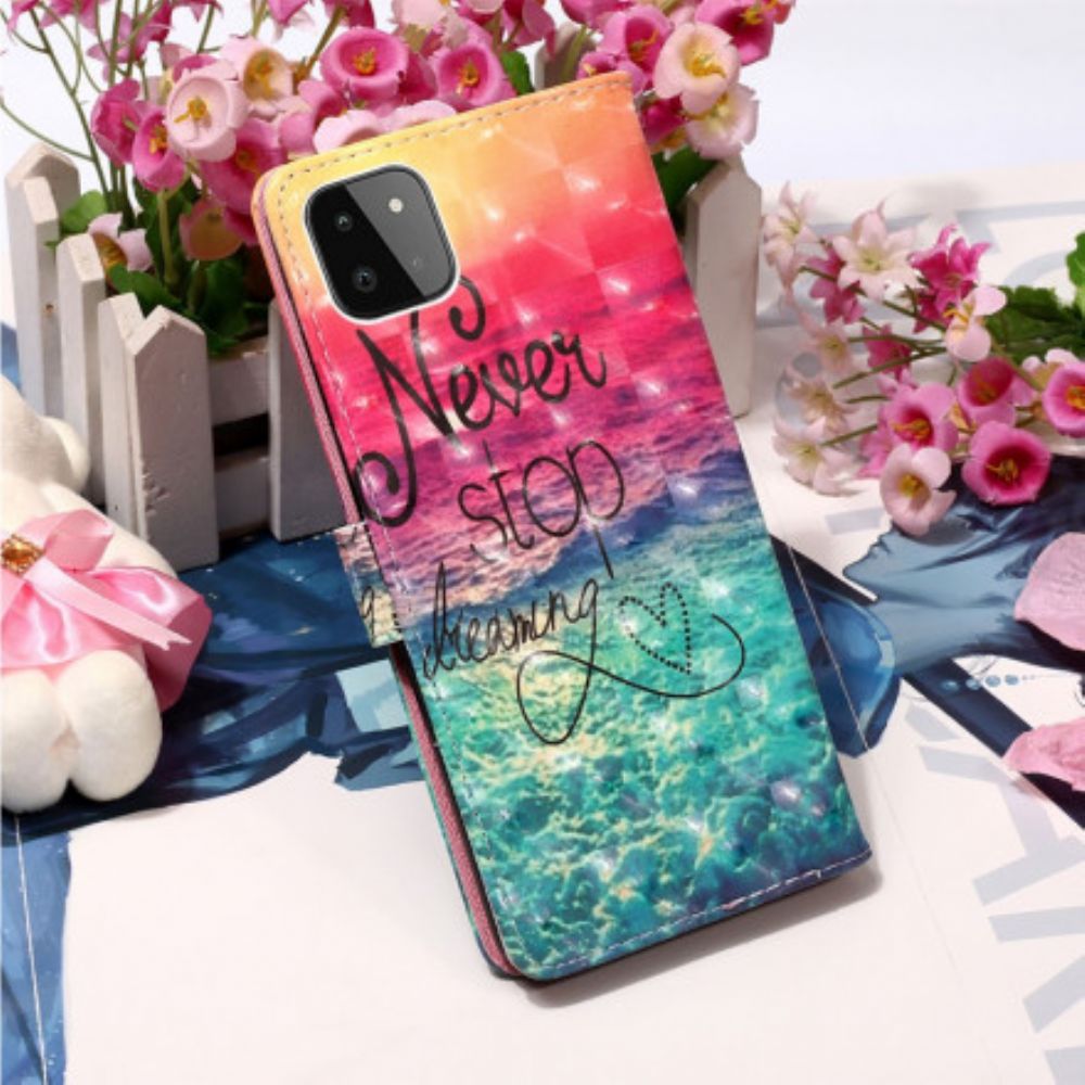 Leren Hoesje voor Samsung Galaxy A22 5G Stop Nooit Met Dromen