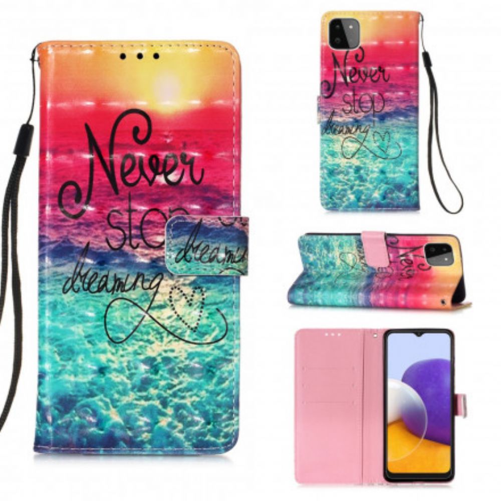 Leren Hoesje voor Samsung Galaxy A22 5G Stop Nooit Met Dromen