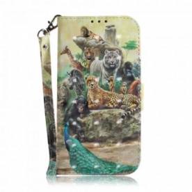 Flip Case voor Moto G9 Play Met Ketting Thong Safari Dieren