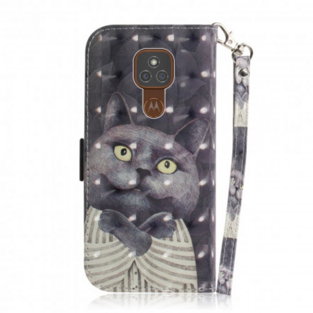 Folio-hoesje voor Moto G9 Play Met Ketting Grijze Kat Met Bandjes
