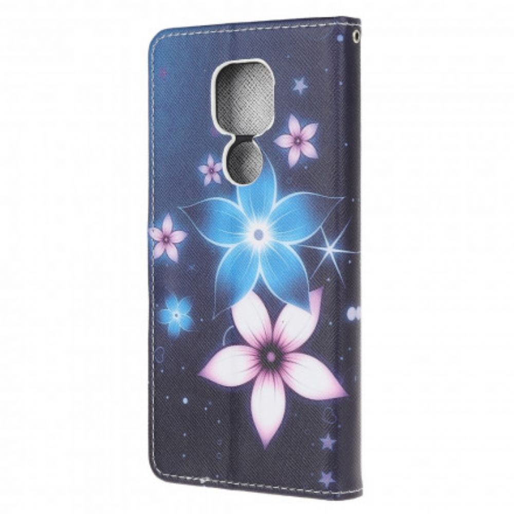 Folio-hoesje voor Moto G9 Play Met Ketting Maanband Bloemen